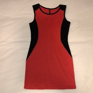 Like new — Coral and Black Stretchy / Fitted Dress